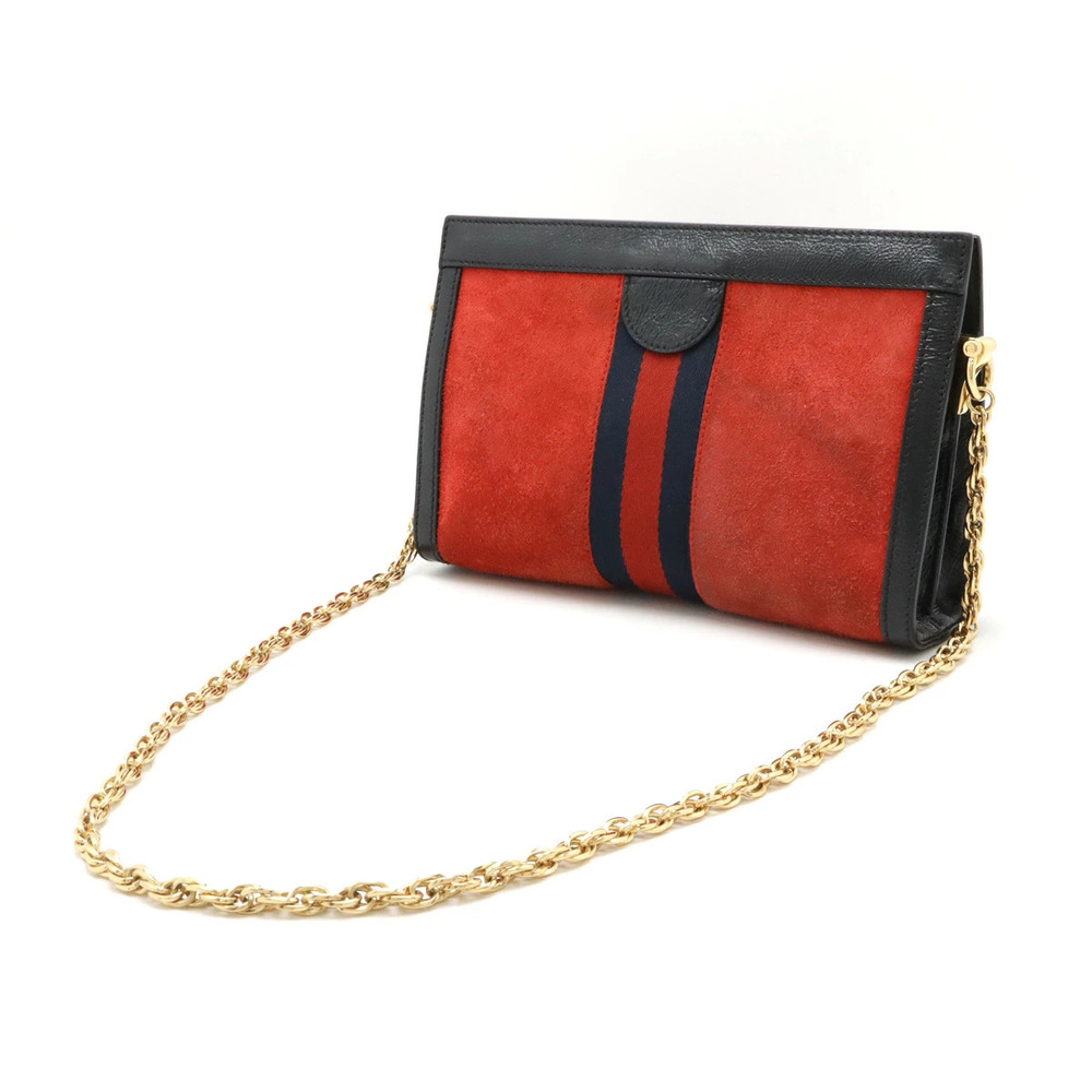 Gucci Ophidia Shoulder Chain Black Hobo Suede Red Bag Leather Black Red